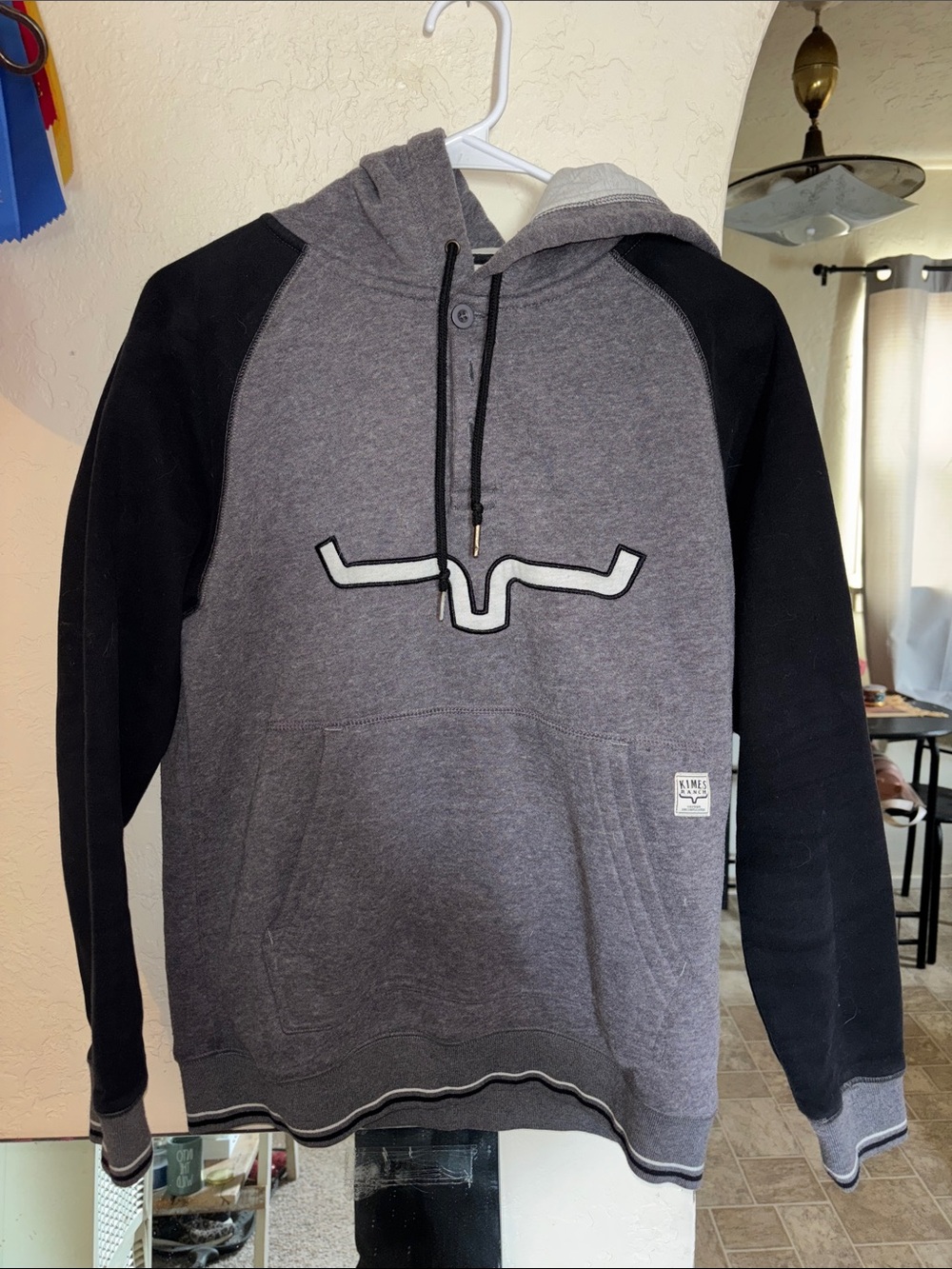Kimes Ranch Gray Body with Black Sleeves Hooded Pullover